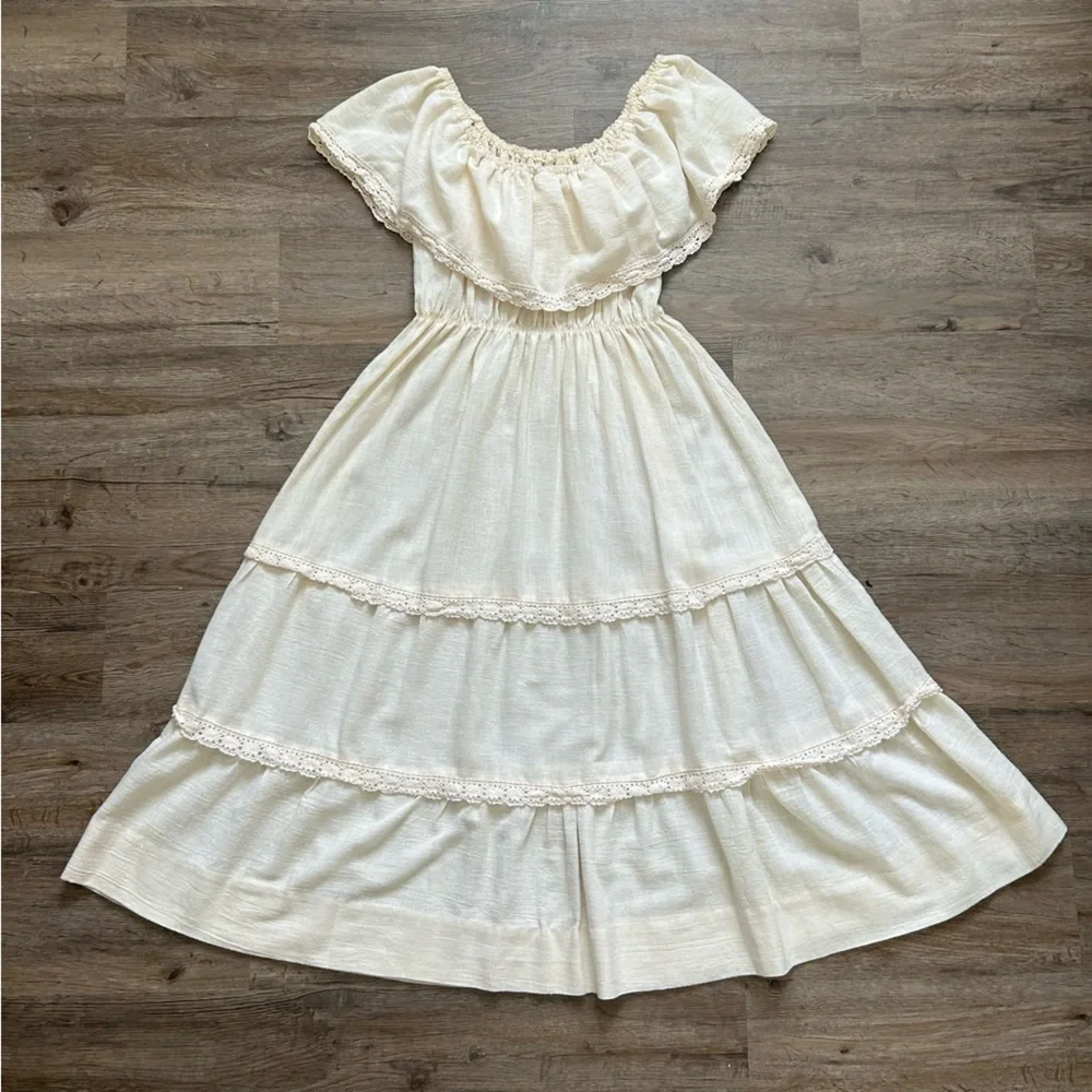 VINTAGE 70s Bohemian Campesina Mexican Wedding Peasant Dress - Picture 3 of 15